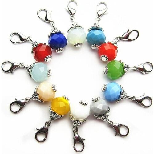 60pcs/lot Mix 12color glass rhinestone crystal dangle charms lobster clasp hanging charm diy bracelet jewelry accessories charm