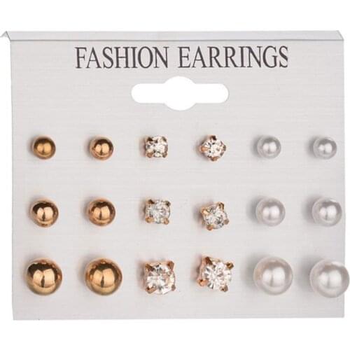 9 Pairs Fashion Girls Women Rhinestone Faux Pearl Ear Stud Earrings Set Jewelry Gift