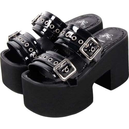 Angelic imprint woman lolita cosplay punk shoes lady high heels pumps girl princess summer dress party cool sandals 10cm rivets