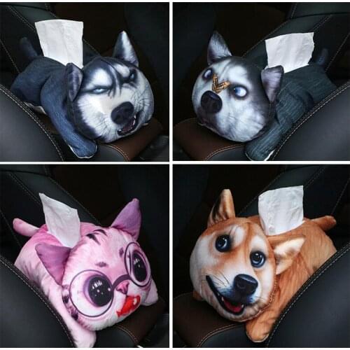 Car Tissue Box Armrest Box Cute Cartoon Plush Tissue Holder Box Cover Home Decor Paper Towel Holder