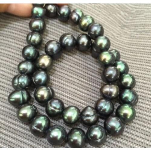 Baroque 18" 8-9 MM AAA SOUTH SEA Black green PEARL NECKLACE 925silver GOLD CLASP