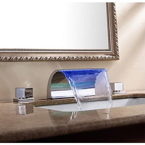 US Free Shipping Wholesale And Retail Contemporary Arcuate Spout Waterfall LED Color Changing Bathroom Basin Sink Faucet Chrome