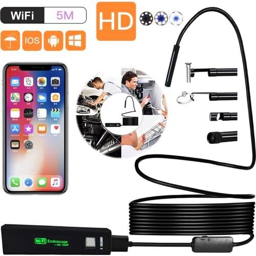 Wireless Endoscope Camera 1200P WiFi Inspection Camera HD Endoscope with 8 LED Light Rigid Cable Borescope for iOS Android Phone