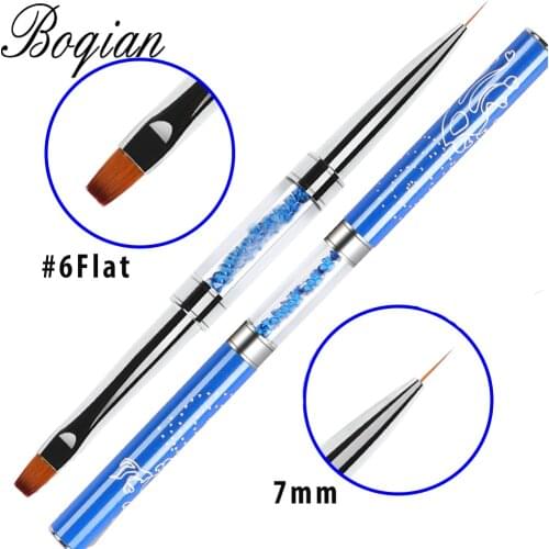 BQAN 7mm Flat#4 Double Nail Art Brush Gel Brush Carved Crystal Ultra-thin Line Drawing Pen Flower Flat Nail Brush White Cap
