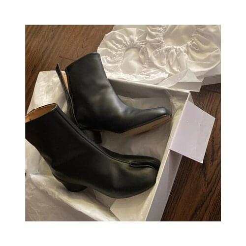 Brand Design Tabi Split toe Boots Women Leather Zapatos Mujer Chunky High Heel Ankle Boots Women Shoes Fashion Botas Mujer