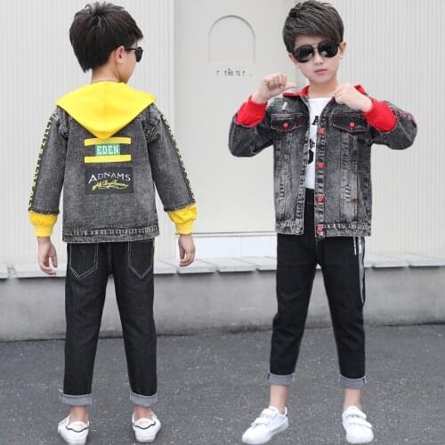 Clothing Sets For Boy Autumn Denim Jacket & Jeans Childrens Outerwear Kids Suits Fashion Hooded Letters Print Teenager Clothes