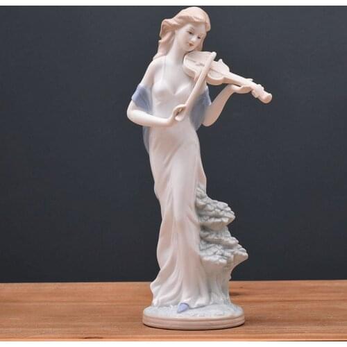 EUROPEAN CERAMICS VIOLIN LADY ART SCULPTURE RETRO PORCELAIN MUSIC FIGURE FIGURINE CHARACTER STATUE CRAFT HOME ORNAMENT R5268
