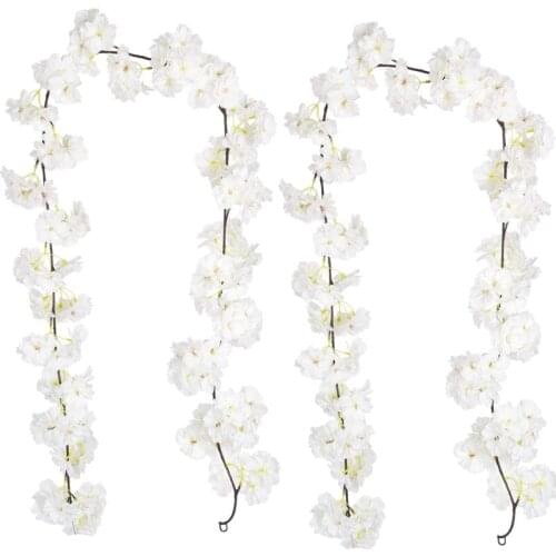 2Pcs Artificial Cherry Blossom Vine White Petal Flowers Forever Plants Garland for Home Decoration Wedding Party Garden