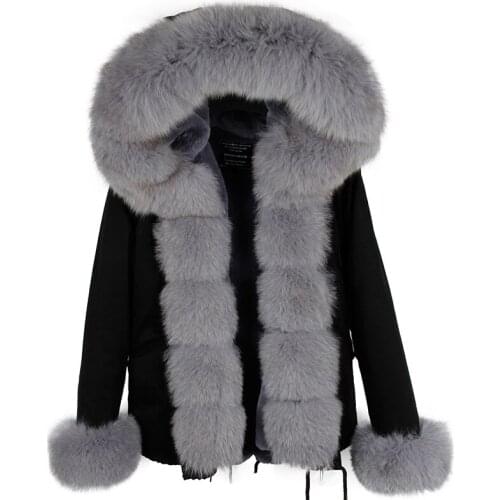 7XL Short Real Fox Fur Parka Winter Jacket Women Outwear Thick Warm Natural Fox Fur Collar Coat Hooded Pelliccia Brand 2020