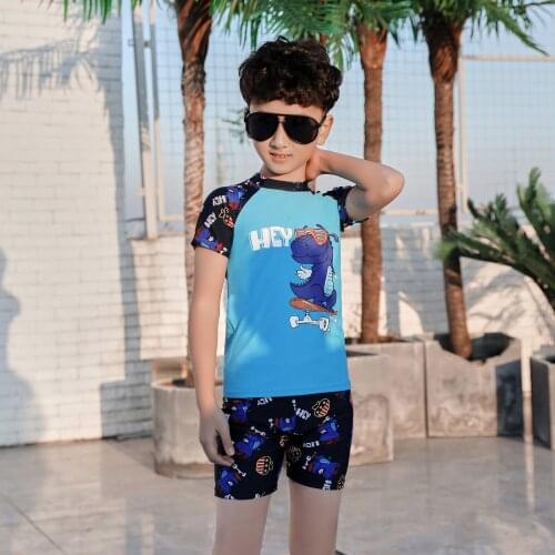 Cartoon Dinosaur Printed Boys Swimsuit Three Piece Swimwear Toddler Kids Summer Bathing Suit Short Sleeve Swimming Suit Children