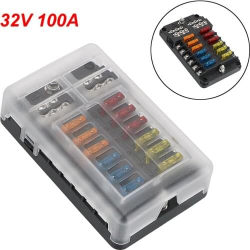 LEEPEE Fuse Box Holder 6 Ways 12 Ways Blade Fuse Block With LED Indicator Light M5 Stud For Auto Car Marine 100A 32V