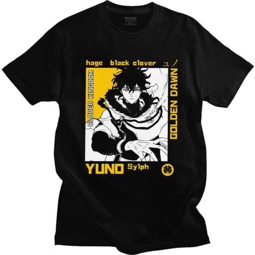Fashion Anime Black Clover Yuno T Shirt for Men O-neck Short Sleeve Japanese Manga Tee Casual Tshirt Pure Cotton Tops Merch Gift
