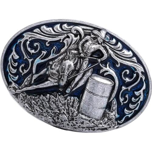 Mens Retro Style Barrel Racing Knight Cowboy Western Belt Buckle Jeans Pant