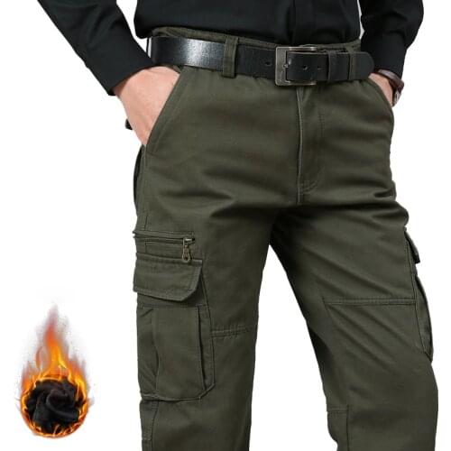Mens Winter Plus Velvet Oversized Cotton Cargo Pants Outdoor Thick Warm Military Cargo Pants Men Casual Plus Size Tactical Pant