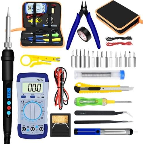Durable 33 in 1 kit smart digital multimeter and 60W backlight LCD display adjustable temperature soldering iron hand tools set