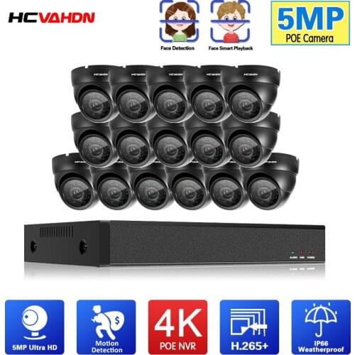 HCVAHDN H.265+16CH 4K 5MP POE NVR CCTV Camera System AI Ultra HD Outdoor Waterproof Security IP Camera Video Surveillance Set