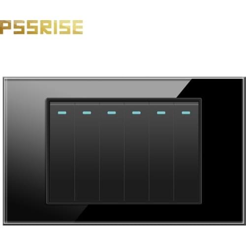 PSSRISE 118 Wall 6Gang switch electrical material tempered glass panel with fluorescent indicator light switch G18