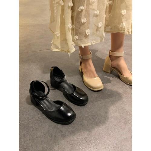 Buckle Strap Med Comfort Shoes for Women Female Sandal Square Toe Block Heels 2021 Summer All-Match Espadrilles Platform Medium