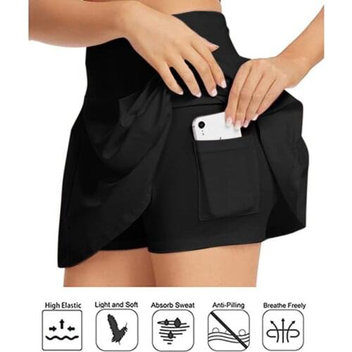 Golf Tennis Skirts Women Girls High Waist Fitness Shorts Skirts Pleated Skater School A-line Gym Skirts With Phone Pocket Female