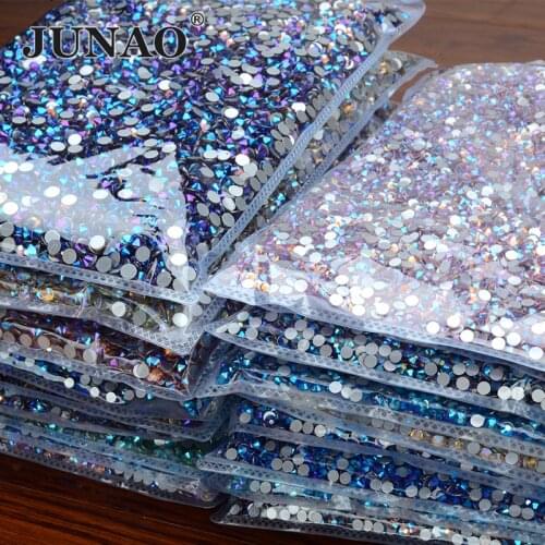 JUNAO 100Gross Bulk Packag Crystal SS6 8 10 12 16 20 30 AB Color Glass Rhinestones Non Hot Fix Flat Back Strass DIY Nail Stones