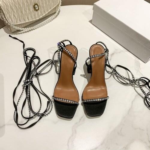 2021 New Rhinestone Lace-up High Heels Sandals for Women