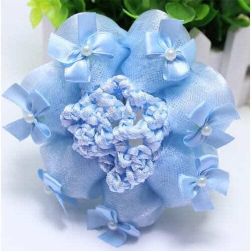 Fashion Women Girls Bowknot Simulated-pearl Dance Hairnet Hair Buns Multi Colors Handmade Elastic Rope Hair Bun Party Hair Maker