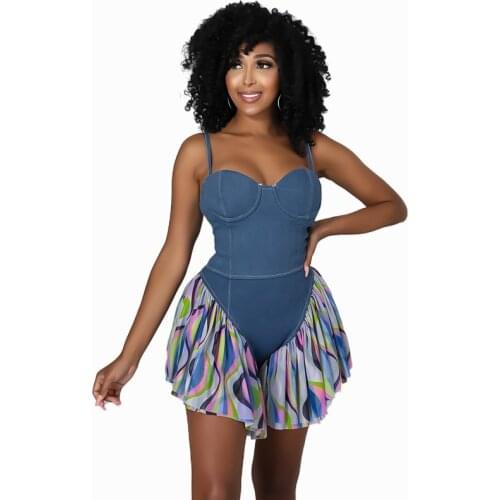 2021 summer jumpsuit ladies open back sexy blue denim jumpsuit suspenders denim shorts jeans casual jumpsuit