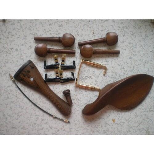 1 Set WENGE wood Violin fitting with Black&Gold Fine tuner,tail gut, Gold Chin rest screw all 4/4