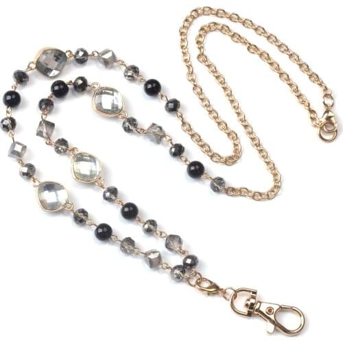 1 Set Lanyard Sweater Necklace Long Silver Color Round Imitation Pearl For Hang Work Cards Keys ID Cards Neck Chain Jewelry