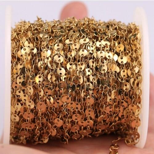 1m 4mm Width Soldered Handmade Circle Chains Stainless Steel Gold Star Link Chain Findings for Women Necklace Bracelet Making