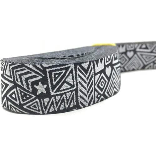 10 Meters 7/8'' 22mm Black White Tribal Designs Dog Collar Woven Jacquard Ribbon