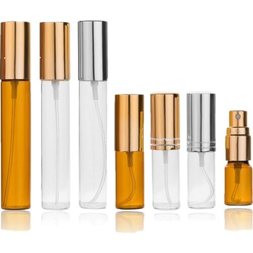 10pcs Portable 3ml 5ml 10ml Aluminium Spray Bottle Atomizer Perfume Empty Container Travel Mini Glass Refillable Perfume Bottles