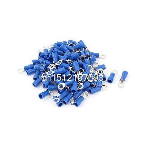 100 Pcs 1.25-4S Insulated Wire Connector Ring Crimp Terminal Blue 22-16AWG