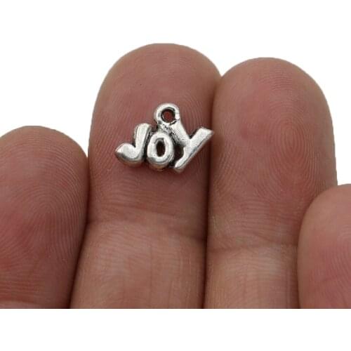 40PCS Silver Plated Joy Charm Pendants for Jewelry Making Bracelet DIY Accessories 12x10mm