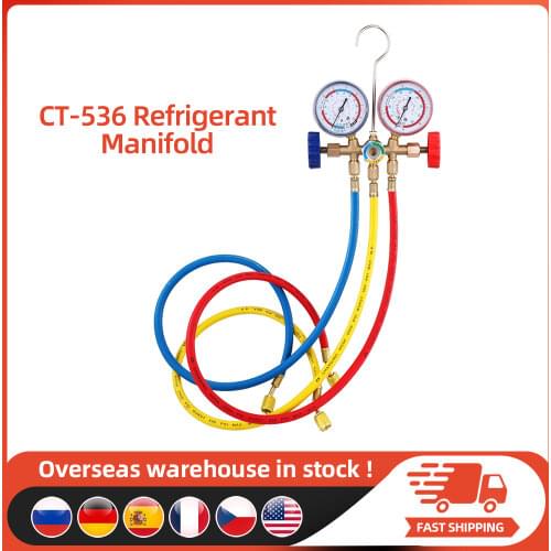 CT-536 Refrigerant Manifold Gauge Set Air Conditioning Tools with Hose and Hook for R12 R22 R404A R134A