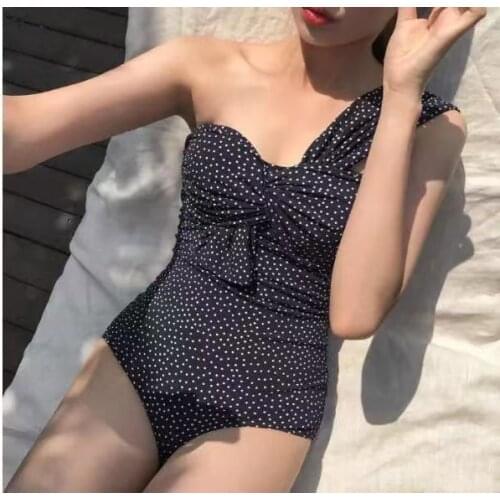 Korean Style One Piece Swimwear Women Dot Swimwear Push Up Swimsuit High Quality Bathing Suit sexy Monokini Beachwear 2020