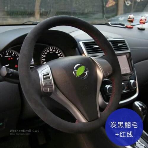 Black Steering wheel cover for Nissan Sylphy Qashqai hand-stitch suede Leather Teana Tiida Murano X-TRAIL Auto parts