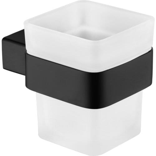 Matt Black Square Toothbrush Holder Stainless Steel Toothbrush Tumbler&Cup Holder Wall Mount Bathroom Accessories