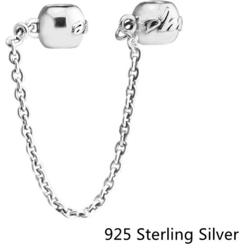 CKK 925 Sterling Silver Love Always Safety Chain Charms Original Beads Jewelry Making Fits For Bracelets
