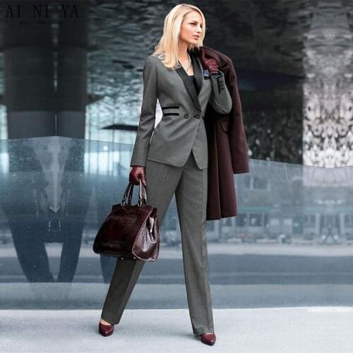 Womens Suits Grey Women Ladies Custom Made Office Business Tuxedos Formal Suits Work Wear Female Office Uniform