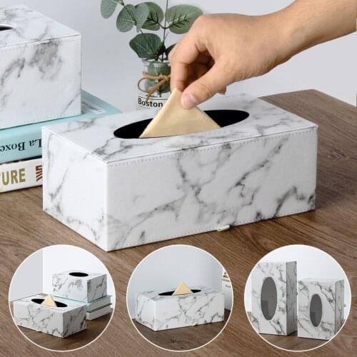 Nordic ins home leather tissue box creative living room drawer box restaurant napkin drawer box marble ink pattern