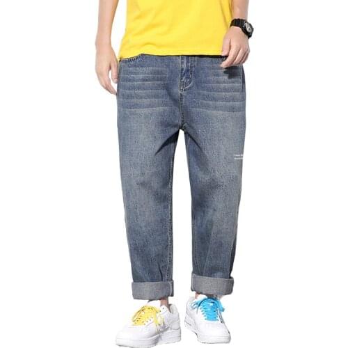 Jeans Men 2020 Spring and Summer Men Loose Large size Straight pants tide brand Retro Old Wide leg Casual Blue trousers Size 5XL