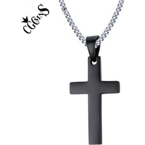Christian Jesus Titanium Cross Necklace Stainless Steel Black Color Prayer Cross Pendant Stering Steel Jewelry