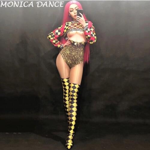 Women Sexy Jumpsuit Short Coat 3D Printing Party Nightclub Party Bodysuit Stage Wear Singer Dancer Costumes Fashion Show 3pcs