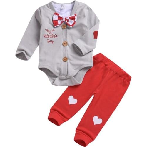 Newborn Kid Baby Boy Clothes Set Grey Long Sleeve Bodysuit+White Short Sleeve Bodyduit+Red Pant 3Pcs Bebe Boy Cloth Outfit