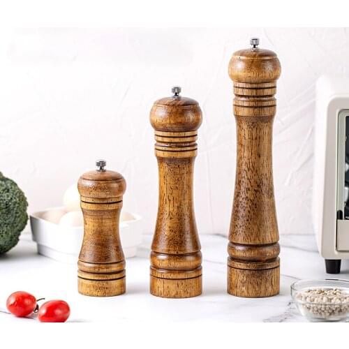 Salt and Pepper Mill Solid Wood Pepper Mill with Strong Adjustable Ceramic Grinder Cooking BBQ Tools5" 8" 10" Set Kitchen Tools