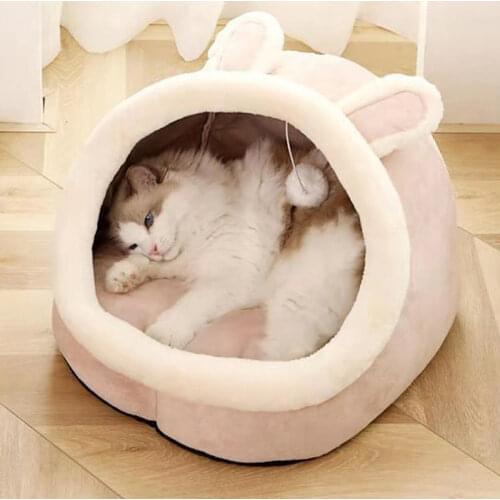 Sweet Cat Bed Warm Pet Basket Cozy Kitten Lounger Cushion Cat House Tent Very Soft Small Dog Mat Bag for Washable Cave Cats Beds