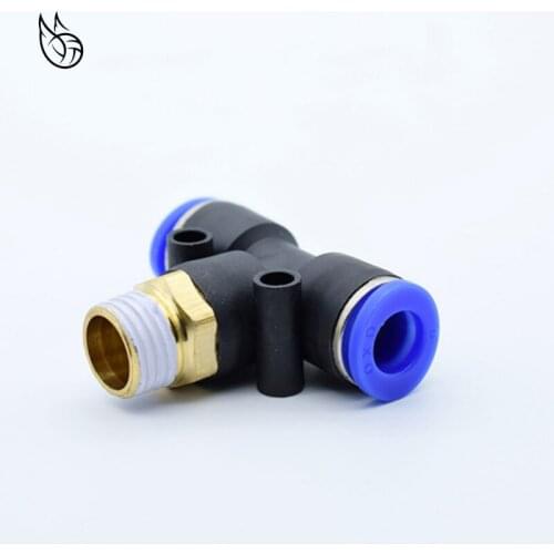 PB" Air Connector Fitting T Shape Tee 4mm to 12mm Hose Pipe to 1/8" 1/4" M5 3/8" 1/2" BSP Male Thread Pneumatic Coupler