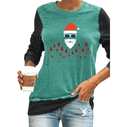 Christmas Women Xmas Tops T Shirt Fall Winter Long Sleeve Pullover Santa Clause/ Deer/ Letter Print T-shirts Ladies Casual Tops