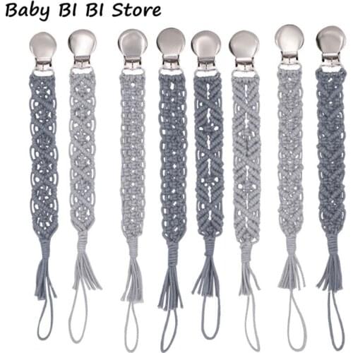 Handmade Crochet Baby Pacifier Chain Clip Vintage Cotton Yarn Anti-fall Newborn Dummy Pacifier Clip Holder